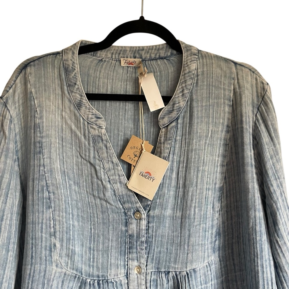 Faherty Dream Cotton Gauze Kasey Dress in Light Indigo Wash NWT - Picture 6 of 16